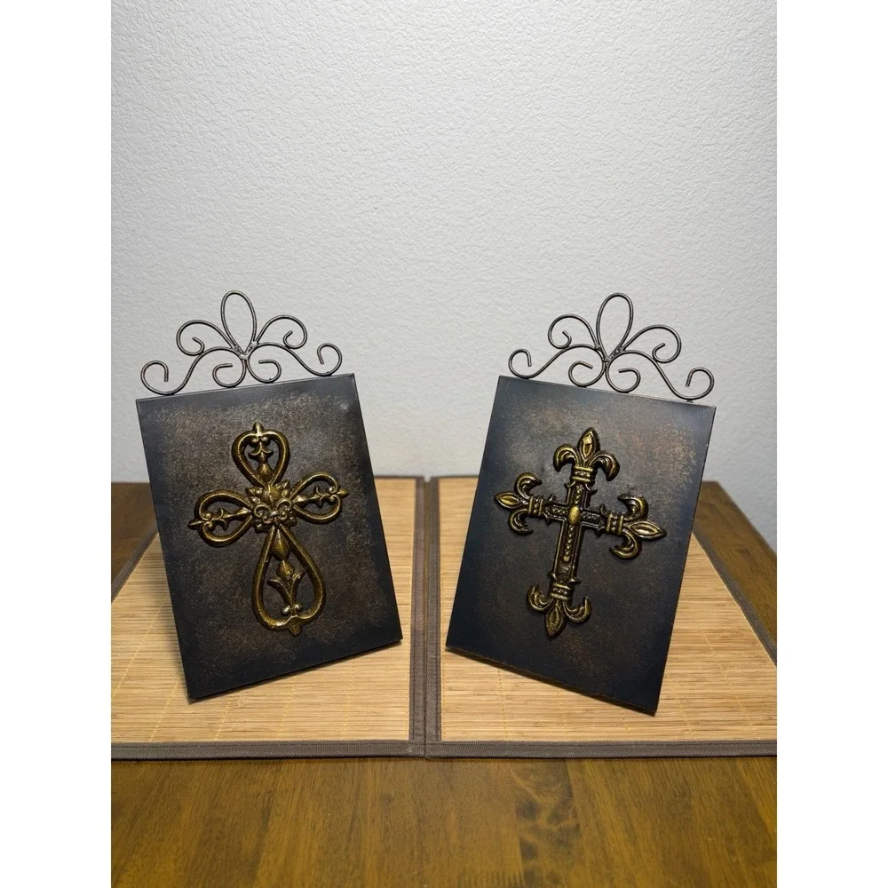Gothic Glam 2 Piece Gothic Coquette bronze, And Gold Fleur-de-Lis Wall/Shelf Art